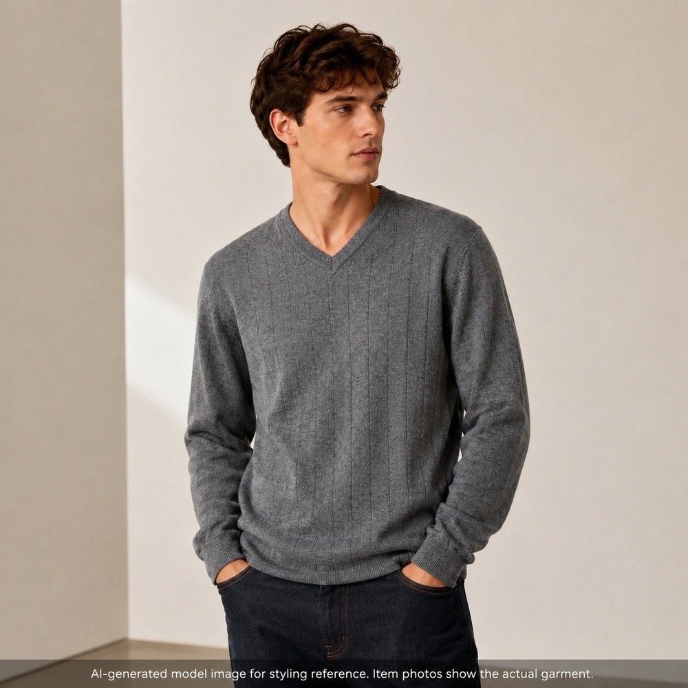 Banana Republic Sweater Mens L Gray 100% Merino Wool V Neck Ribbed Pullover